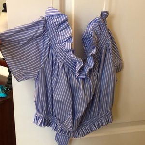 Blue and white striped off the shoulder crop top